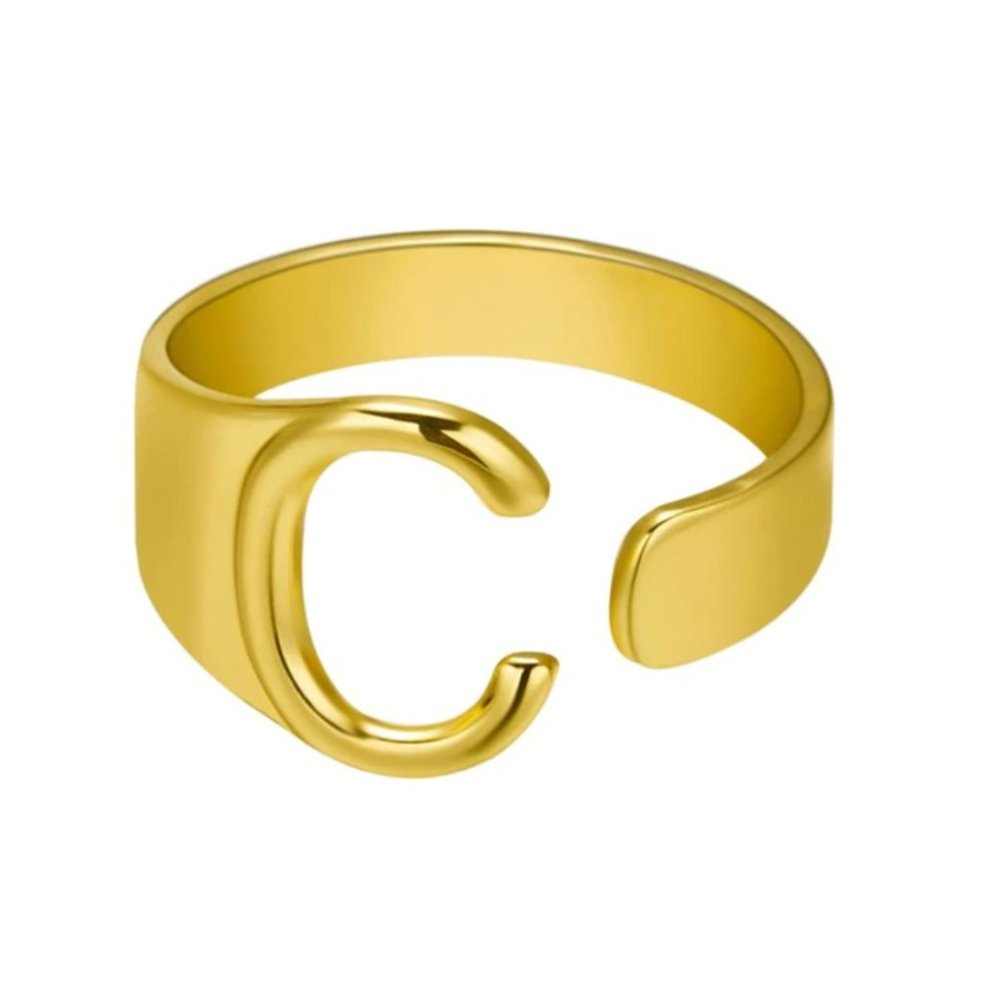 Chunky Wide Hollow C Letter Initial Gold Ring